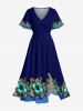 Hibiscus Flower Leopard Leaf Print Matching Hawaii Beach Outfit For Couples - Cadetblue 