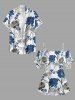 Pin Dot Flower Print Hawaii Cold Shoulder Ruffles Blouse - Bleu XL