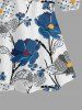 Pin Dot Flower Print Hawaii Cold Shoulder Ruffles Blouse - Bleu XL