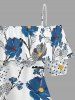 Pin Dot Flower Print Hawaii Cold Shoulder Ruffles Blouse - Bleu XL