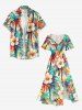 Hibiscus Flower Coconut Tree Print Hawaii Split Pocket A Line Midi Dress - Orange 2X
