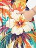 Hibiscus Flower Coconut Tree Print Hawaii Split Pocket A Line Midi Dress - Orange 3X