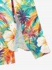 Hibiscus Flower Coconut Tree Print Hawaii Split Pocket A Line Midi Dress - Orange 3X