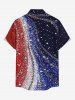 Patriotic American Flag Sparkling Sequin 3D Print Buttons Pocket Shirt For Men -  