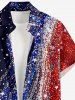Patriotic American Flag Sparkling Sequin 3D Print Buttons Pocket Shirt For Men -  