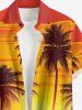 Plus Size Coconut Tree Sun Ombre Print Buttons Pocket Hawaii Shirt For Men - Brun Doré 2XL