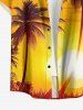 Plus Size Coconut Tree Sun Ombre Print Buttons Pocket Hawaii Shirt For Men - Brun Doré 2XL