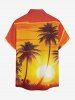 Plus Size Coconut Tree Sun Ombre Print Buttons Pocket Hawaii Shirt For Men - Brun Doré 2XL