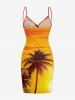 Coconut Tree Sun Ombre Print Convertible Hawaii Beach Cover - Brun Doré 6X