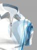 Curve Light Beam Print Zipper Polo Shirt For Men -  