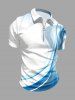 Curve Light Beam Print Zipper Polo Shirt For Men - Bleu Toile de Jean 4XL