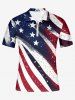 Plus Size Patriotic American Flag Paint Splatter Print Zipper Polo Shirt For Men -  