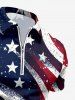 Plus Size Patriotic American Flag Paint Splatter Print Zipper Polo Shirt For Men -  
