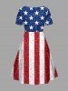 Patriotic American Flag Sparkling Sequin 3D Print Cinched Dress -  