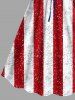Patriotic American Flag Sparkling Sequin 3D Print Cinched Dress -  