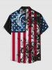 Patriotic American Flag Floral Pattern Print Buttons Pocket Shirt For Men - Bleu 6XL