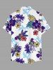 Hibiscus Flower Leaf Guitar Turtle Print Buttons Pocket Hawaii Shirt For Men -  