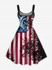 Patriotic American Flag Floral Pattern Print Tank Dress - Bleu 6X