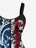 Patriotic American Flag Floral Pattern Print Tank Dress - Bleu 6X