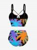 Coconut Tree Print Hawaii Lace Up Tankini Swimsuit (Adjustable Shoulder Strap) -  