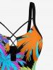Coconut Tree Print Hawaii Lace Up Tankini Swimsuit (Adjustable Shoulder Strap) -  