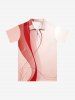 Curve Ombre Print Hawaii Zipper Polo Shirt For Men - CORAL ROSE S