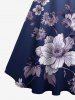 Robe trapèze à boutons avec ceinture amovible, imprimé hawaïen dégradé branches fleuries - Bleu S