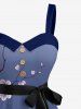 Robe trapèze à boutons avec ceinture amovible, imprimé hawaïen dégradé branches fleuries - Bleu S