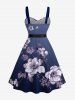 Robe trapèze boutonnée à imprimé Hawaii dégradé fleurs et branches, avec ceinture amovible - Bleu M