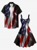 Glitter Patriotic American Flag Print A Line Dress - Noir 3X