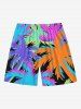Plus Size Coconut Tree Print Hawaii Drawstring Beach Shorts For Men -  