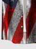 Glitter Patriotic American Flag Print Button Pocket Shirt For Men - Noir 3XL