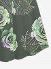 Plus Size Tropical Leaf Flower Print Hawaii Surplice A Line Dress - Vert clair L
