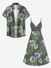 Plus Size Tropical Leaf Flower Print Hawaii Surplice A Line Dress - Vert clair L