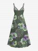 Plus Size Tropical Leaf Flower Print Hawaii Surplice A Line Dress - Vert clair 5X