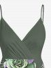 Plus Size Tropical Leaf Flower Print Hawaii Surplice A Line Dress - Vert clair 6X