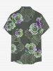 Plus Size Tropical Leaf Flower Print Hawaii Button Pocket Shirt For Men - Vert clair M