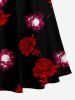 Robe maxi trapèze hawaïenne à épaules dénudées et liens entrecroisés, imprimé crânes et fleurs - Noir 6X