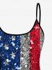 Glitter Sequins Patriotic American Flag Print Boyleg Tankini Swimsuit (Adjustable Shoulder Strap) -  