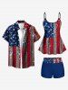 Glitter Sequins Patriotic American Flag Print Boyleg Tankini Swimsuit (Adjustable Shoulder Strap) -  