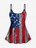 Glitter Sequins Patriotic American Flag Print Boyleg Tankini Swimsuit (Adjustable Shoulder Strap) -  