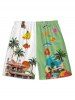 Men's Matching Two Piece Hawaiian Tropical Coconut Tree Floral Letter Graphic Print Short Sleeves Shirt And Drawstring Shorts Set - Vert Pois M