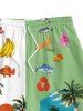Men's Matching Two Piece Hawaiian Tropical Coconut Tree Floral Letter Graphic Print Short Sleeves Shirt And Drawstring Shorts Set - Vert Pois M