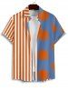Men's Matching Two Piece Co Ord Half And Half Striped Sun Print Button Up Short Sleeves Shirt And Drawstring Shorts Set -  