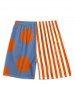 Men's Matching Two Piece Co Ord Half And Half Striped Sun Print Button Up Short Sleeves Shirt And Drawstring Shorts Set -  