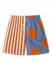 Men's Matching Two Piece Co Ord Half And Half Striped Sun Print Button Up Short Sleeves Shirt And Drawstring Shorts Set -  