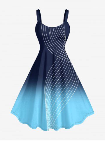 Plus Size Ombre Curve Plaid Print Tank Dress - DEEP BLUE - M