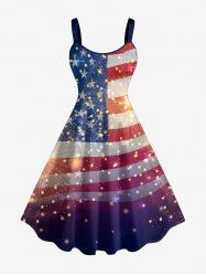 Patriotic American Flag Fireworks Glitter 3D Print Tank Dress -  