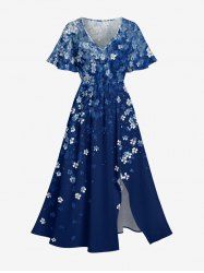 Plus Size Flowers Ombre Print Split Hawaii Midi Dress -  