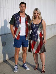 Glitter Patriotic American Flag Print Matching Outfit For Couples -  